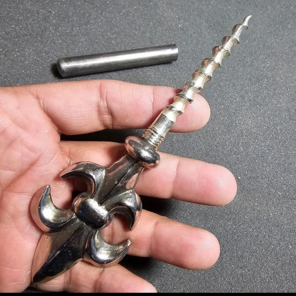 fleur de lis corkscrew wine bottle opener Silver Tone With Screw Cap 6 Inch - Picture 3 of 11